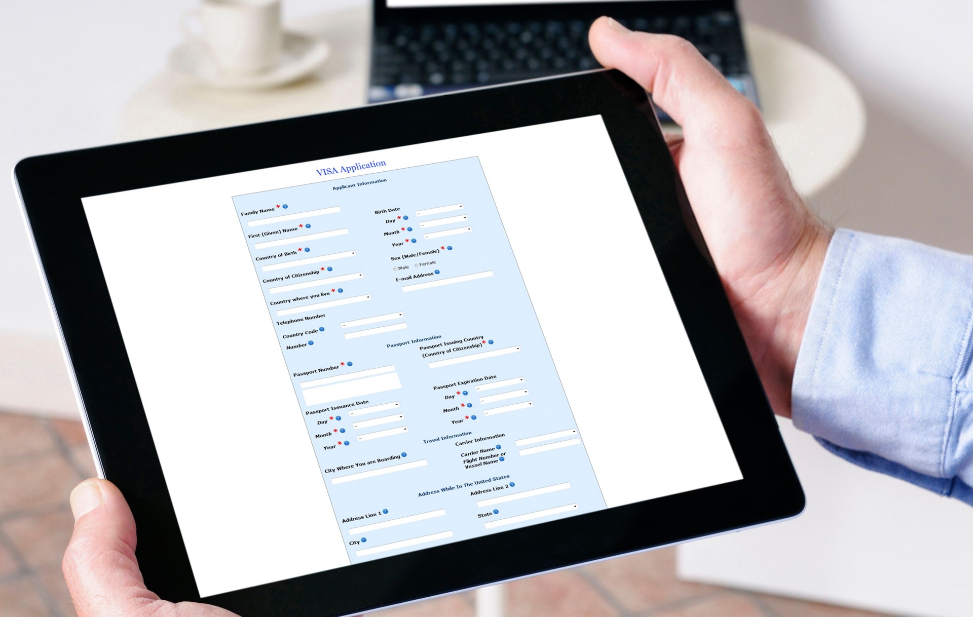 Man Reading Visa Application on Tablet.